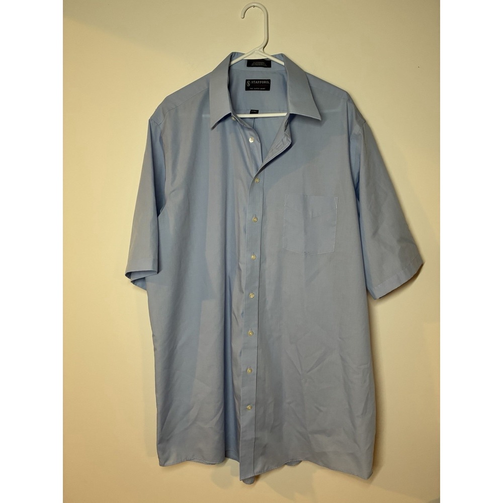 Stafford Essentials Men's Blue Short Sleeve Dress Shirt Classic Fit 17½ XLT
